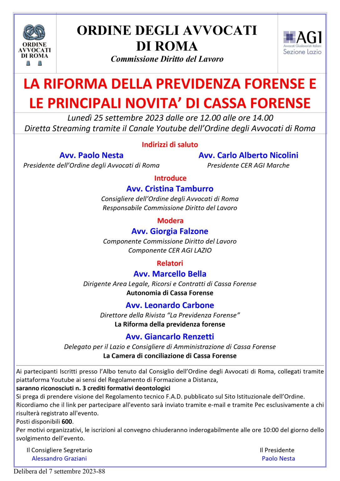 Webinar "La riforma della previdenza forense e le principali novità di Cassa Forense"