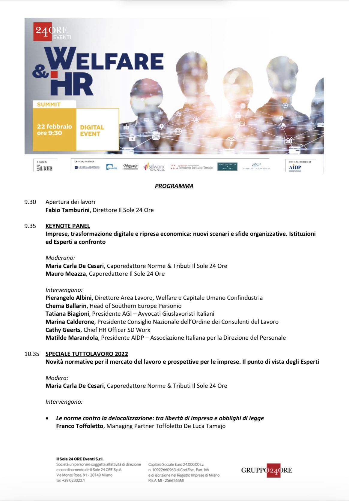 Terza edizione dell’evento digitale “Welfare & HR Summit" . La presidente di AGI, Tatiana Biagioni, parteciperà al panel “Imprese, trasformazione digitale e ripresa economica: nuovi scenari e sfide organizzative”