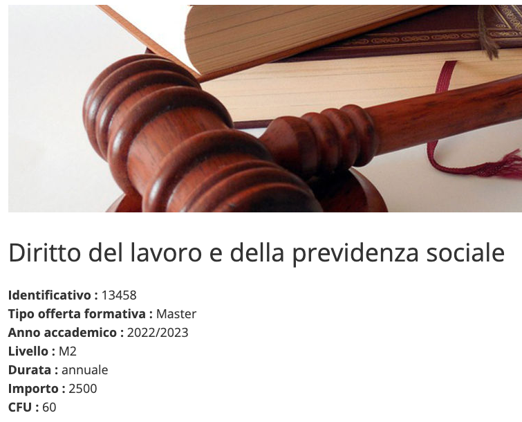 Master "Diritto del lavoro e della previdenza sociale", Sapienza Università di Roma
